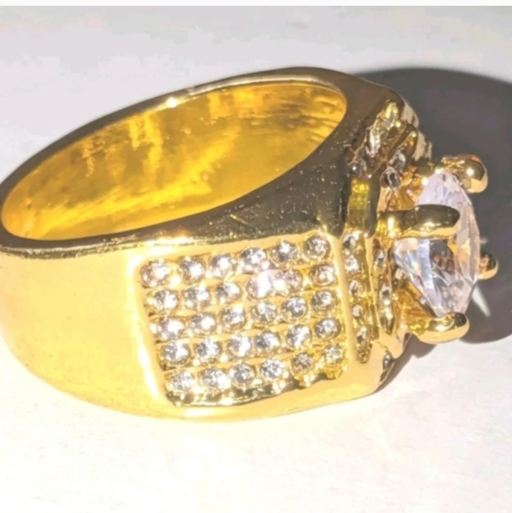 Mens 3ct Round Cut Moissanite Prong Engagement ring 14k Yellow gold Plated